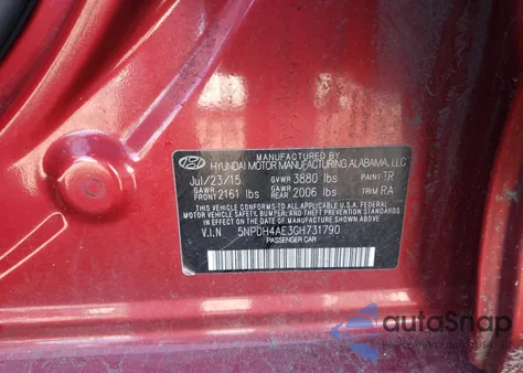 2016 Hyundai Elantra Se z USA, uszkodzony, nr VIN 5NPDH4AE3GH731790